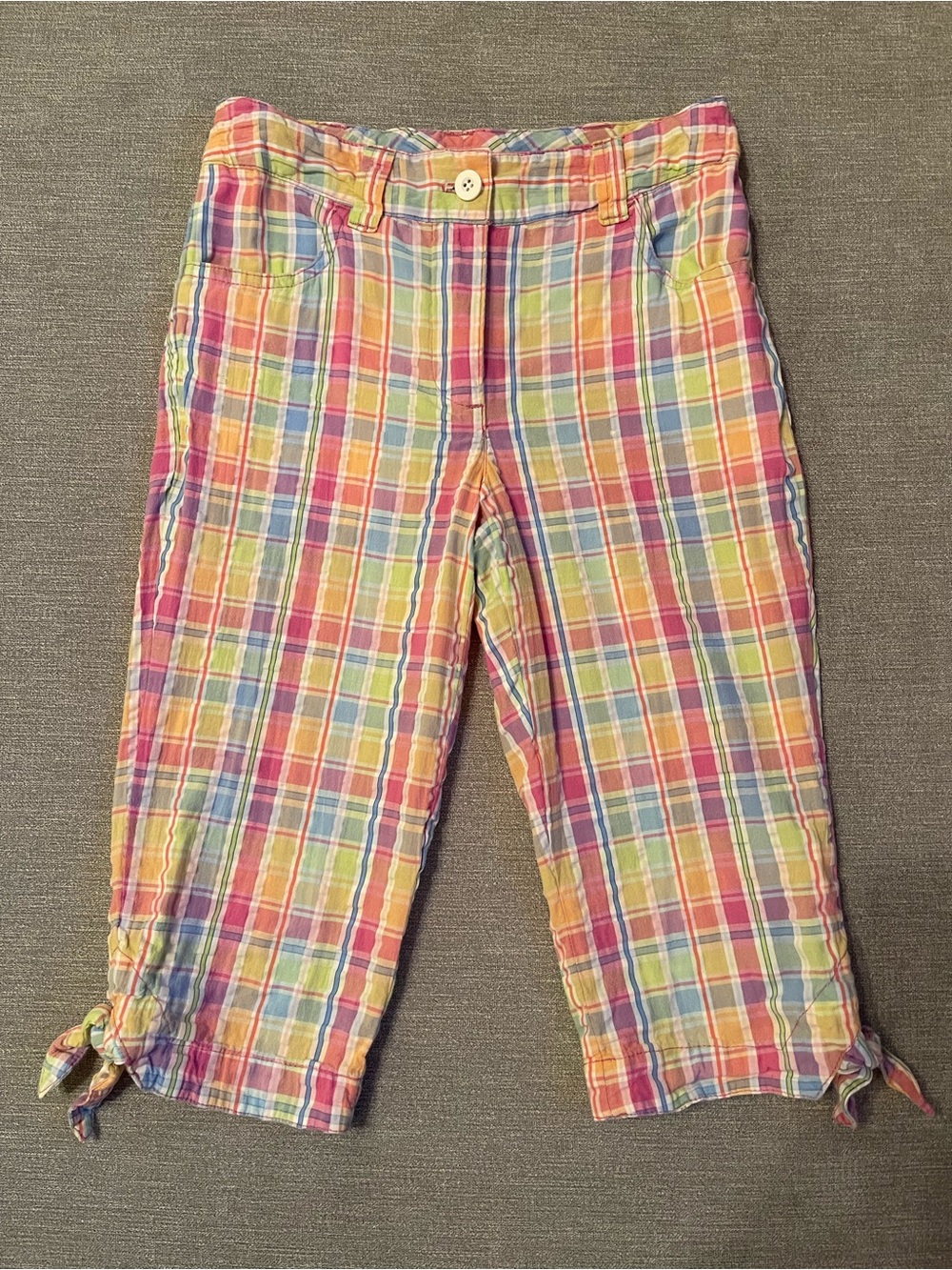 Talbots Pastel Plaid Capri Pants with Tie at Hem Girls Size 7